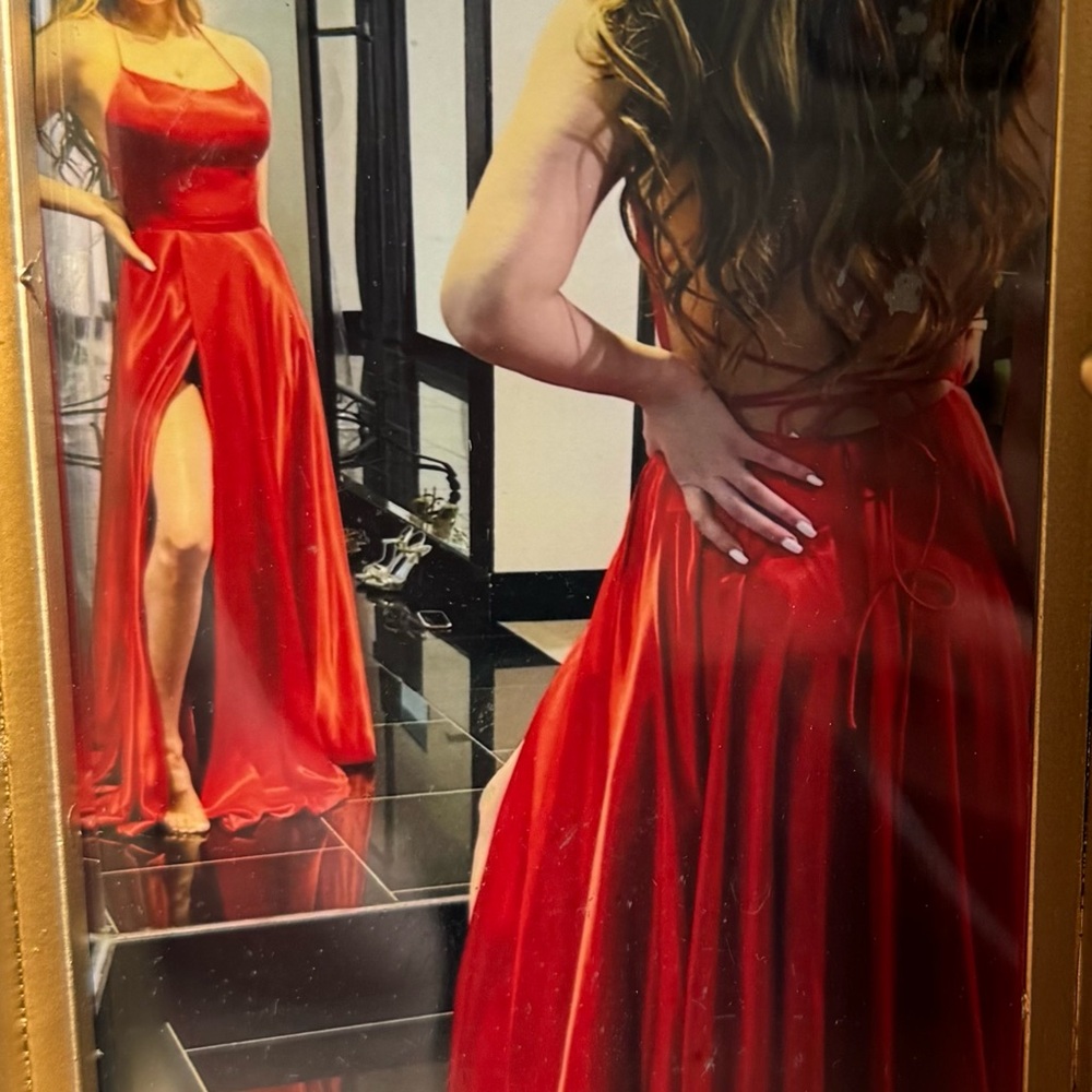 Sherri Hill Striking Red Lace up Backless Dress